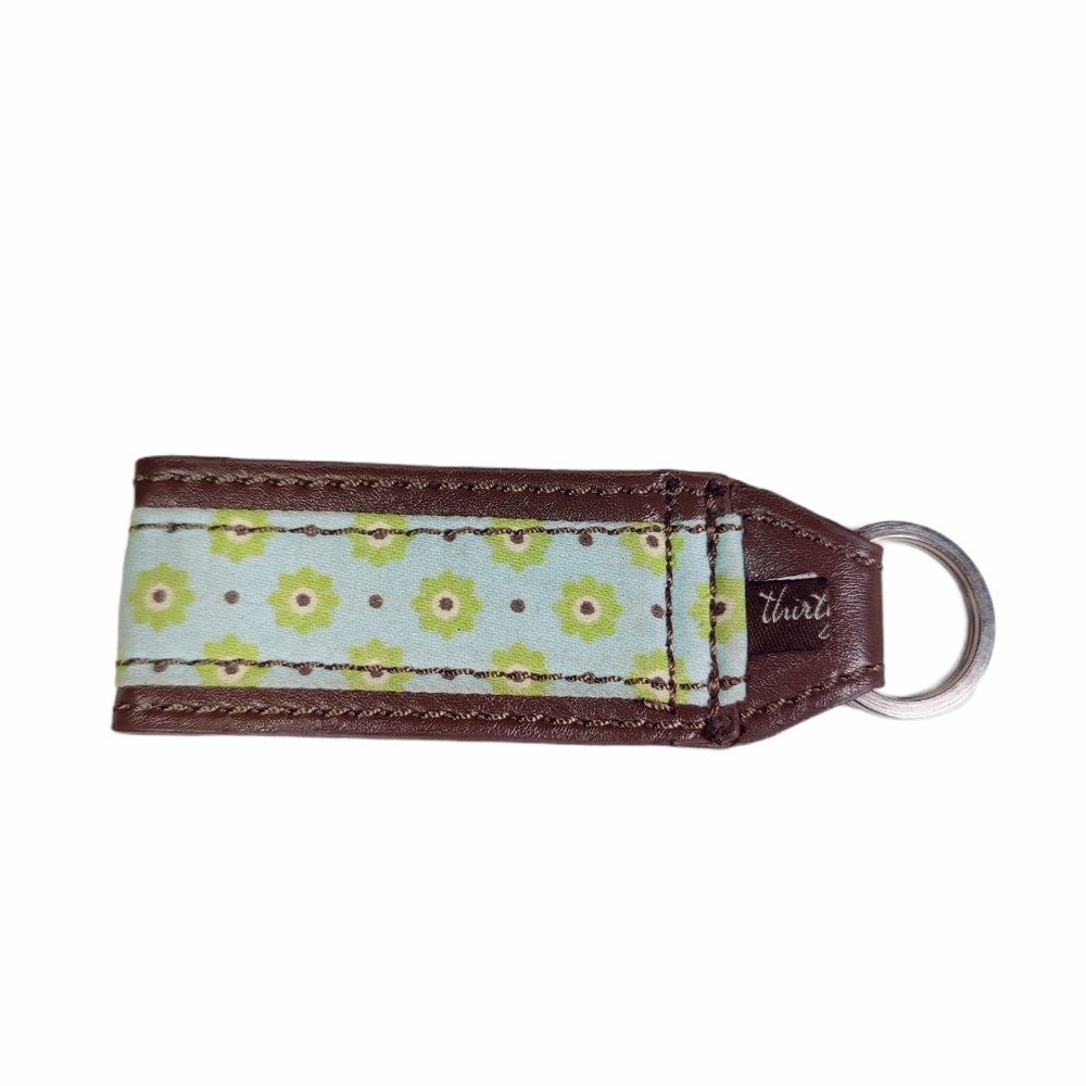 Thirty-One Blue Brown Green Flower Key Fob Chain